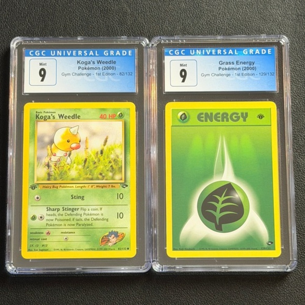 Pokemon Koga's Weedle 1st Ed. 82/132 + Leaf Energy CGC 9 TCG 2000 Gym Challenge